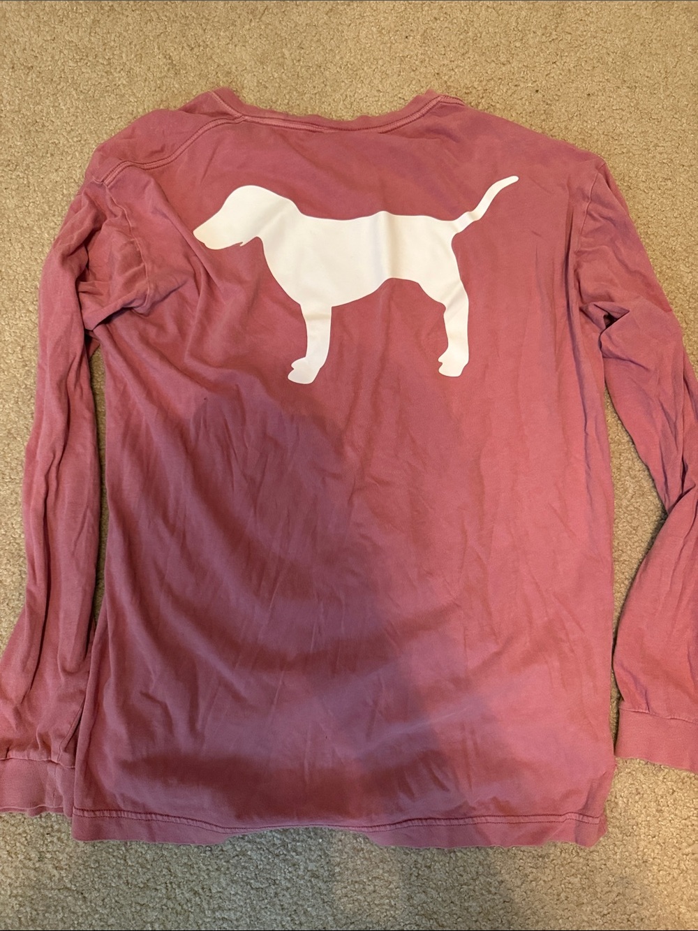 PINK Victoria's Secret Mauve Long-Sleeve Tee with White Dog Graphic
